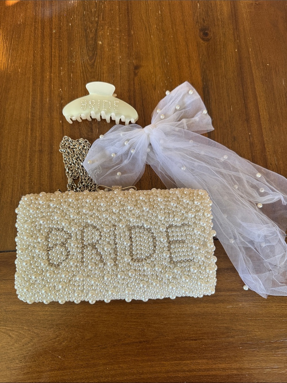 Set of 3 Pearl Embellished Bridal Shower, wedding, bride.